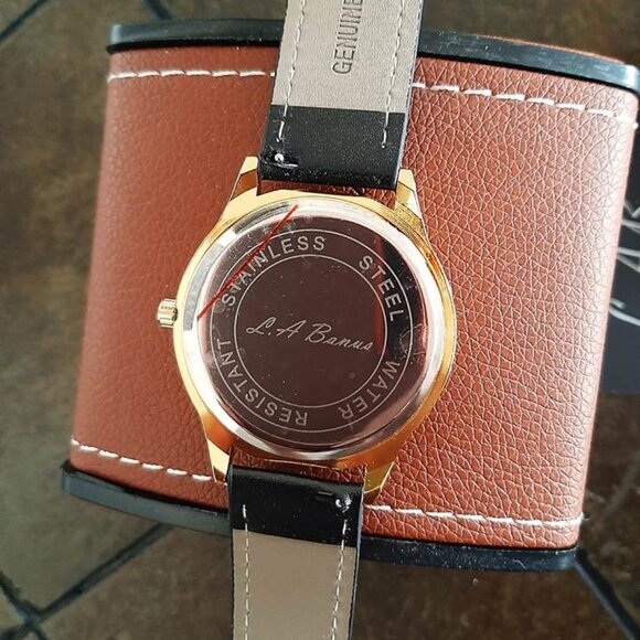 La Banus Men's Roman Numeral Gold & Black Leather Watch - Picture 3 of 5